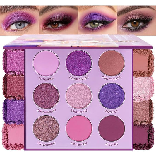 Purple Eyeshadow Palette with Mirror for Eye Makeup,16 Color Blue Green Pink Gold Colorful Matte Glitter Highly Pigmented Korean Natural Rainbow Eye Shadow palette,Blendable-01