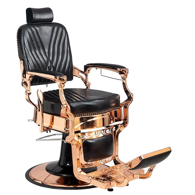 Winado Heavy Duty Vintage Recline Barber Chair Hydraulic with Headrest, Supports up to 700lbs & 360° Rotatable, Professional Salon Beauty Spa Shampoo Equipment (Rose Gold - Square Twill Backrest)