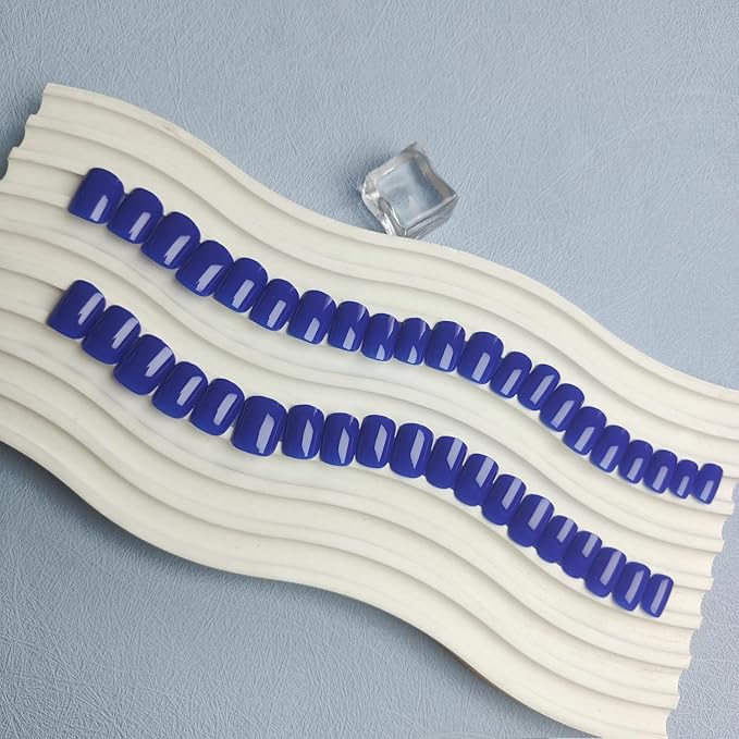 Royal Blue Press-on Nails, 48pcs - Short Square, Natural Handmade Hot Glue on, Stick-on, Gel, Acrylic False Nails for Women with Thick Petite Size