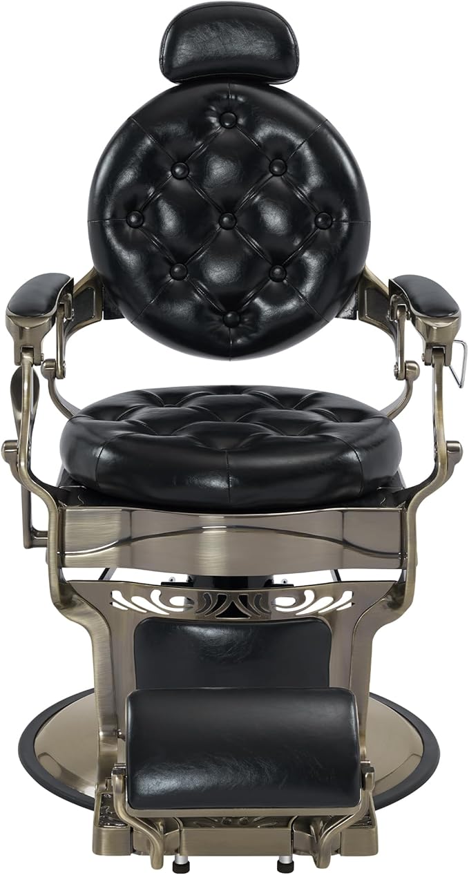 BarberPub Heavy Duty Metal Vintage Barber Chair All Purpose Hydraulic Recline Salon Beauty Spa Chair Styling Equipment 8914 (Black with Brushed Bronze Frame)