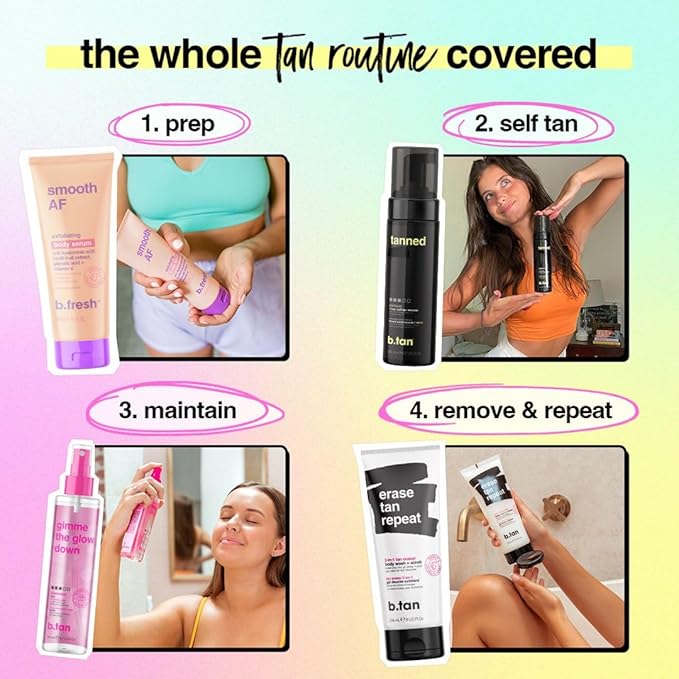 b.tan Dark Self Tanner Kit | Get Tanned Bundle - Self Tanner Mousse w/Tanning Mitt Applicator, 1 Hour Sunless Tanner, Fast Glow, No Fake Tan Smell, Vegan, Cruelty Free, 6.7 Fl Oz