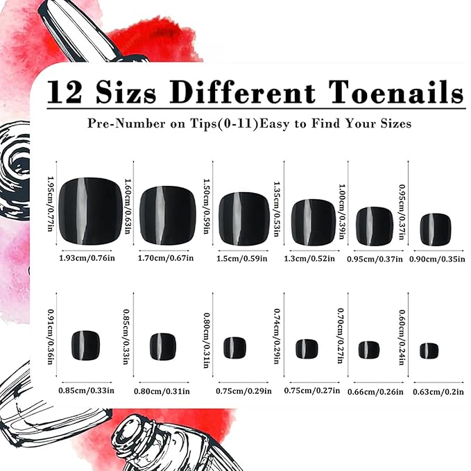 French Tip Press on Toe Nails Short Square Fake Toenails Solid Black White Color Acrylic Toe Nails Glossy Nature Artificial False Nails Glue on Nail for Women Girls Manicure Nail Decoration 24Pcs