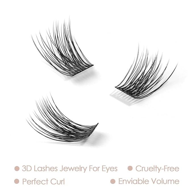 DIY Eyelash Extension, 3D Effect Glue Bonded Band Individual Lash 48 Clusters Volume Lashes Set, Home Eyelash Extension, C curl Lashes Pack 14MM-48 Clusters