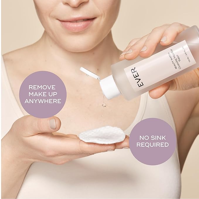 EVER Beauty Water Micellar Cleaning Water & Eye Makeup Remover – Rose Water, Lactic Acid & Pro/Prebiotics Cleanser for Sensitive Skin, Removes Waterproof Makeup, Tones & Hydrates - 5.9 fl oz