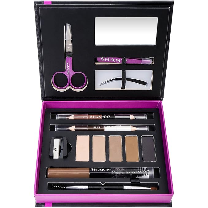 SHANY Brow Chicka Brow Eyebrow Set - 17 Piece Eyebrow Makeup Kit with Brow Powder, Brow Gel, Dual Ended Pencils, Stencils, Scissors, and Tweezers - All Hair Colors