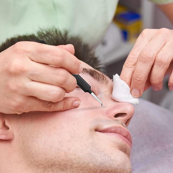 Honoson 3 Pcs Blackhead Tweezer Stainless Steel Pimple Tweezers Extractor Tool for Remove Zit Whitehead Pimple Bend Curved Tweezer Skin Blackhead Remover Tools(Black)