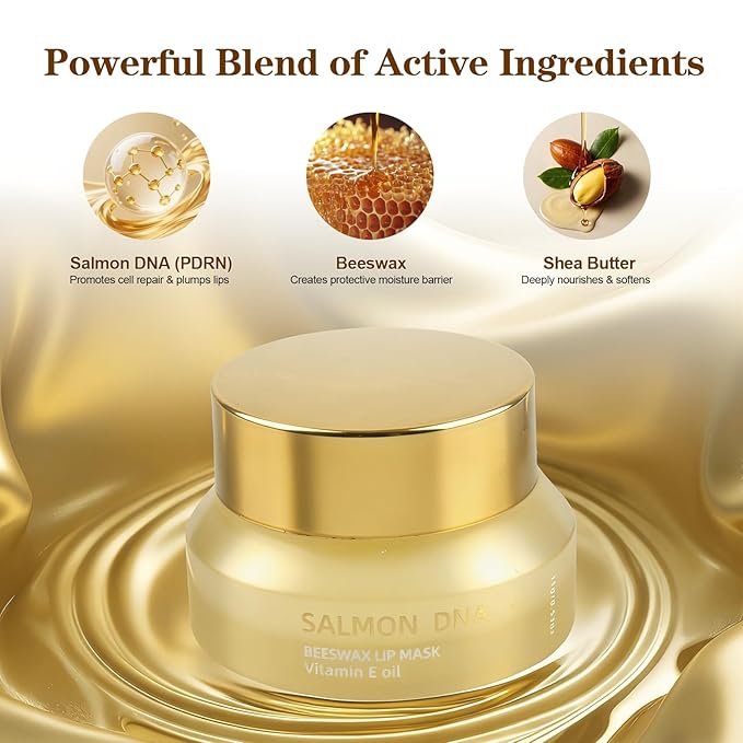 PDRN Lip Sleeping Mask Glow Balm with Salmon PDRN & Collagen - Deep Hydration, Non-Sticky Overnight + Daily Lip Care, Moisture Lock for Dry, Chapped Lips, Korean Skincare with Salmon DNA