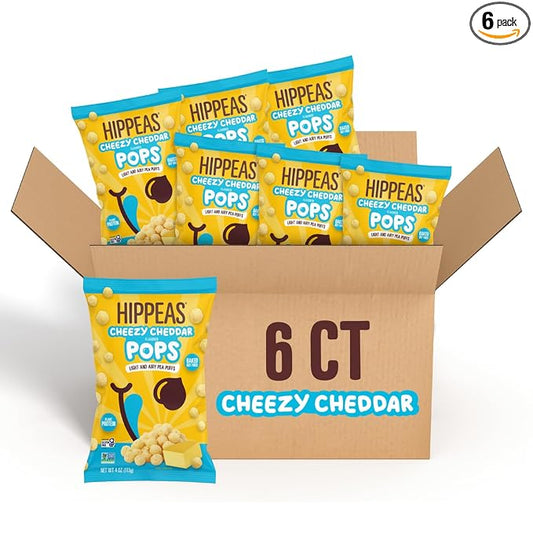 Hippeas Cheezy Cheddar Pops, 4 Ounce (Pack of 6), 3g Protein, 2g Fiber, Vegan, Gluten-Free, Crunchy, Plant Protein Snacks