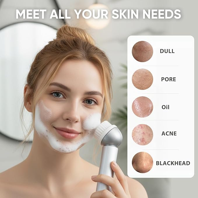 KINGDO Sonic Facial Cleansing Brush, Electric Face Scrubber with 3 Cleaning Modes, IPX7 Waterproof face Brushes for Cleansing with 2 Magnetic Brush Heads, Rechargeable Battery for All Skin Types