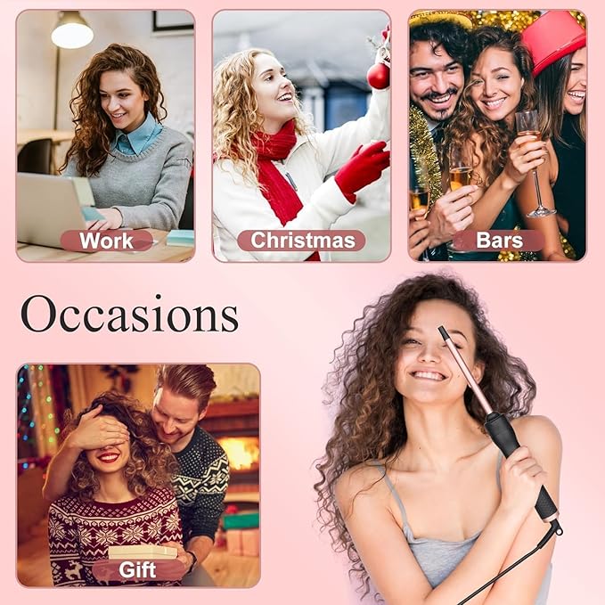 5 in 1 Curling Iron Brush Set with Thermal Brush and 4 Interchangeable Ceramic Curling Wand(0.5”-1.25”), Fast Heating, Dual Voltage, Include Glove