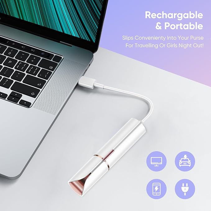 Facial Hair Remover for Women, Device, Remover Women Face, Finishing Touch Upper Lips, Chin & Cheeks, USB Rechargeable with LED LightIncluded Two Replacement Heads (White)