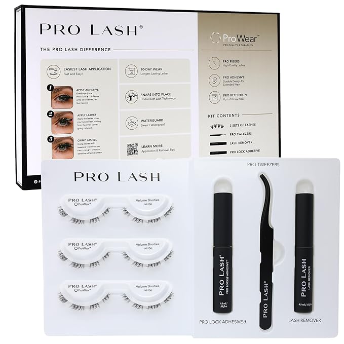 Pro Lash ProWear Starter Lash Clusters Kit - Easiest to Apply Lashes - 10-Day Cluster Eyelash Extensions - 3 Sets of False Eyelashes Plus Adhesive, Remover, Tweezers - Volume Shorties No. 06 - Black