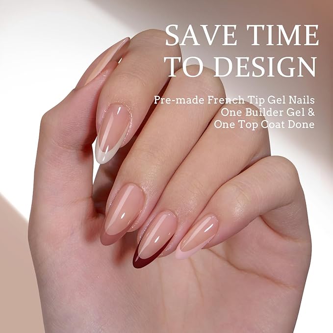 BTArtboxnails XCOATTIPS Fall Press on Nails - French Tip Press on Nails, Medium Almond Nail Tips False Nails, Skin Tones Soft Gel Nails, Soak Off Acrylic Fake Nails Art Extensions