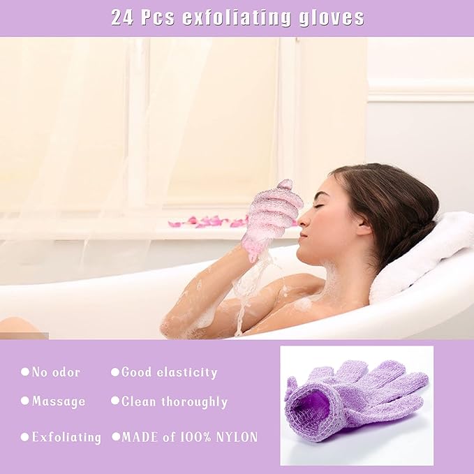 Shower gloves,24 pcs exfoliating bath
