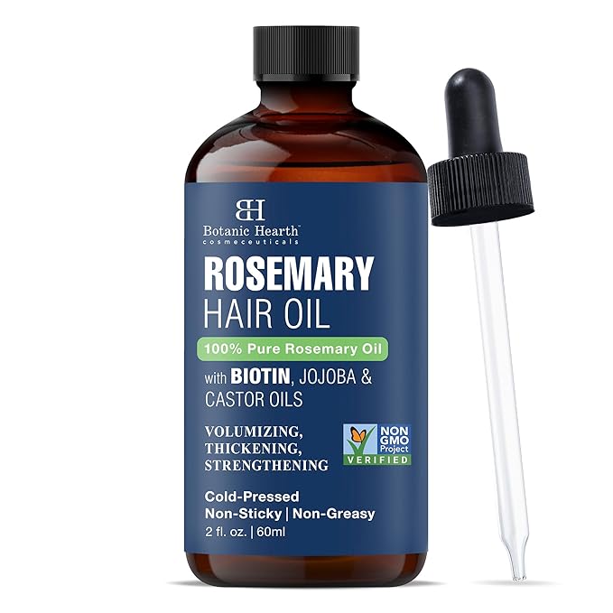 Botanic Hearth 100% Pure Rosemary Oil For Hair Growth | Infused with Biotin, Jojoba & Castor Oil | Hair Oil Repairs Dry Damaged Hair, Strengthening, Healthier - Hair Tonic, 2fl oz