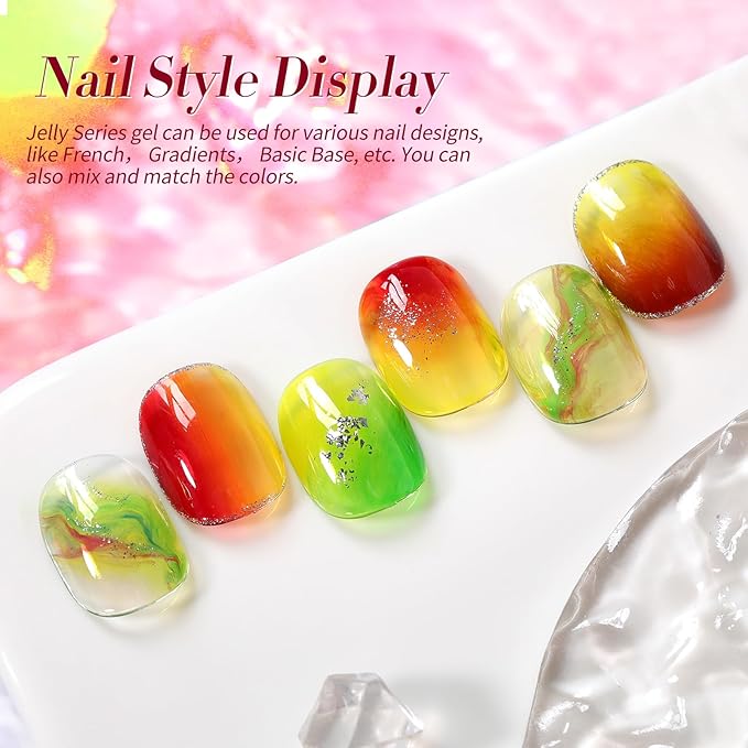 Born Pretty Jelly Gel Nail Polish Christmas Neon Gel Polish,Brown Blood Wine Red Blue Purple Green Translucent Effect,Soak Off U v LED Light Cure Nail Art Kit for Salon Manicure and DIY at Home