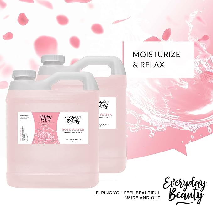 Rose Water Facial Toner Bulk - 64oz Alcohol-Free Vegan All Natural Refreshing Spray Mist for Face and Hair - Uplifts, Calming & Soothing for All Skin Types