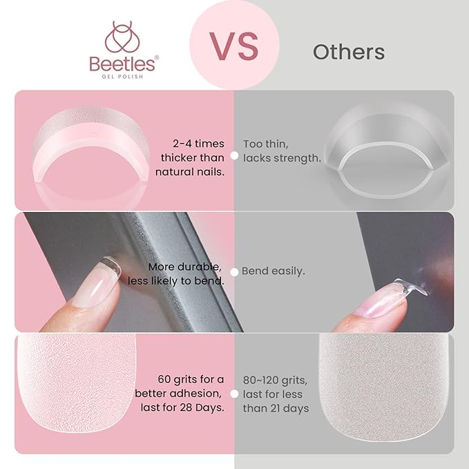 Beetles Gel Nail Tips 288 pcs Extra Short Square Nail Tips 12 Sizes Full Cover Gel Press On Nails Half Matte Acrylic Square Fake Nail Extension Set for Women Home DIY
