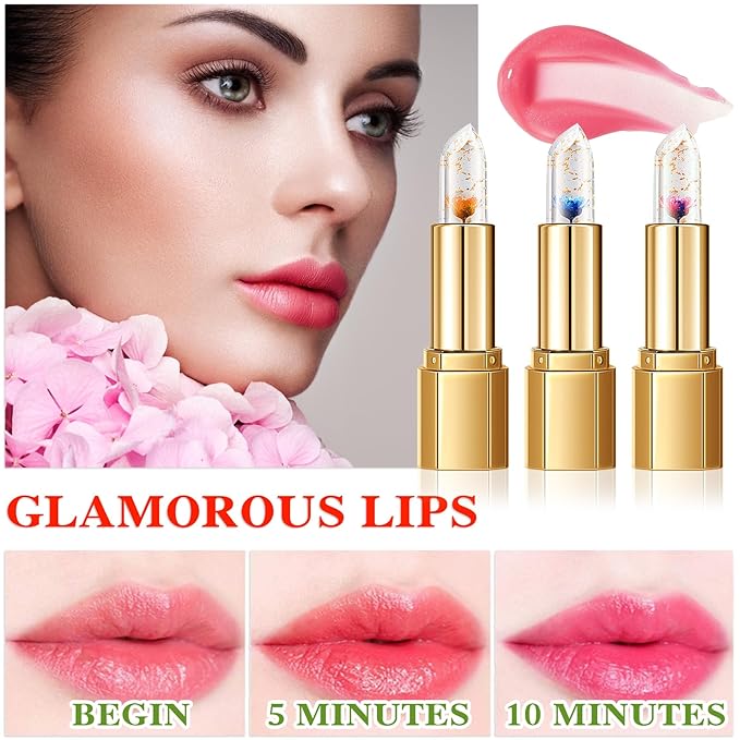 3 Pcs Temperature Color Change Lipstick,PH Magic Temperature Color Changing Lipstick,Lip Gloss,Long Wear Nutritious Tinted Lip Balm,Moisturizing Lip Stick Makeup Set G