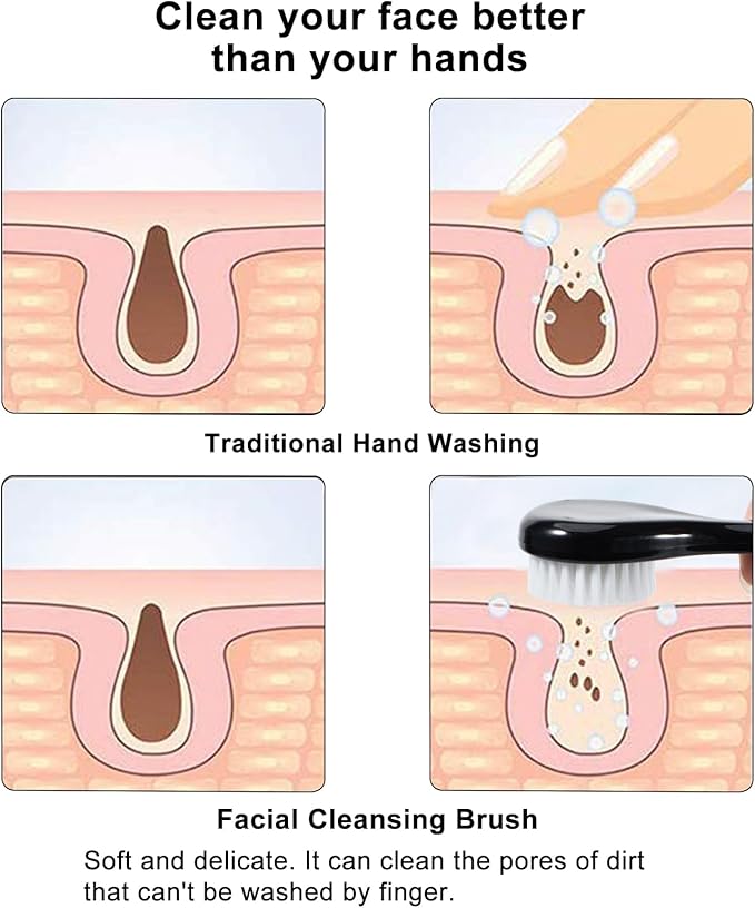 Facial Cleansing Brush 4 PCS, Face Exfoliating Scrubber Brush Soft Face Wash Scrub Exfoliator for Makeup Skincare Removal (Black)