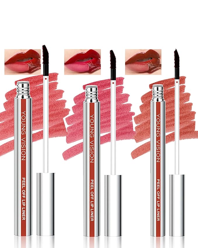 Peel Off Lip Tint Stain Set-3Pcs Pink Rose Tattoo Lip Liner Stain with Matte Finish,Lip Gloss Longlasting Waterproof Nonstick Tinted Colored Lipliner Lipstain,Lip Makeup Gift Kit for Girl Women