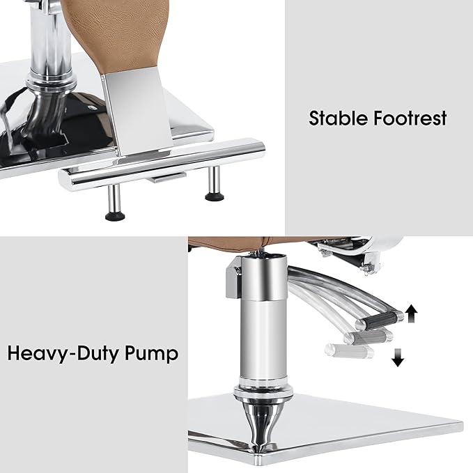 BarberPub Barber Chair Reclining Salon Chair for Hair Stylist, Antique Hair Spa Salon Styling Beauty Equipment 8132 (Gold)