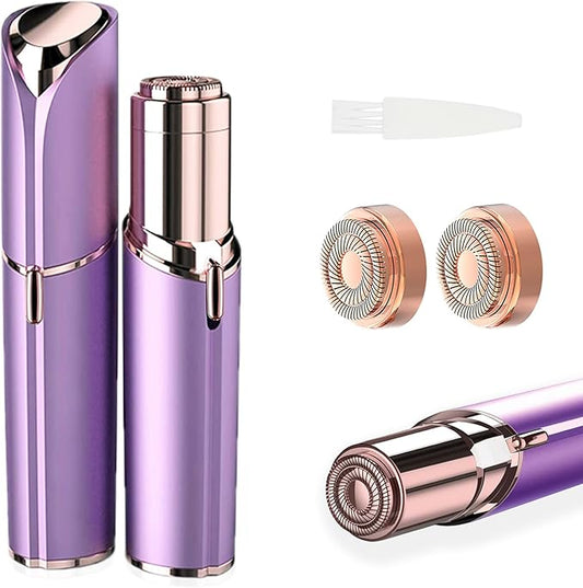 Women Facial Hair Removal Device Battery Operated with 2 Replacement Heads, Painless Womens Face Shaver for Chin Upper Lips Peach Fuzz