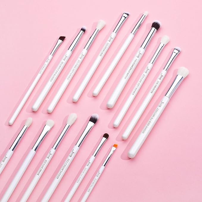Jessup Small Eye Makeup Brush Set Professional 15pcs White/Silver Premium Natural-synthetic Eye Shadow Blending Concealer Eye & Brow Liner Brushes, T237