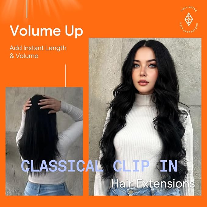 Full Shine Clip in Hair Extensions for Black Women Triple Weft Clip in Extensions Jet Black Hair Extensions Real Human Hair Short Straight Hair 10 Inch 7 Pcs 95 G