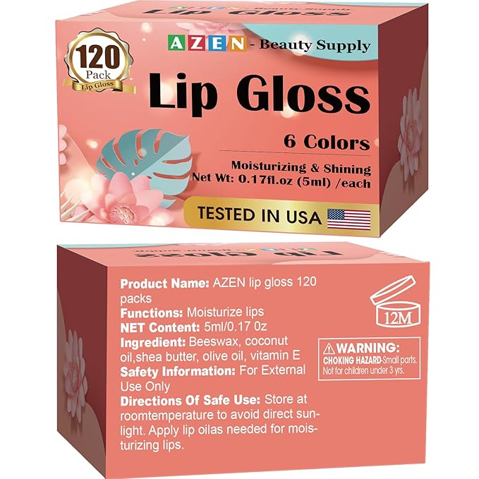 AZEN 120 Pack Lip Gloss Set, Color Lip Oil for Dry Cracked Lips Moisturizing Hydrating Nourishing with Vitamin E
