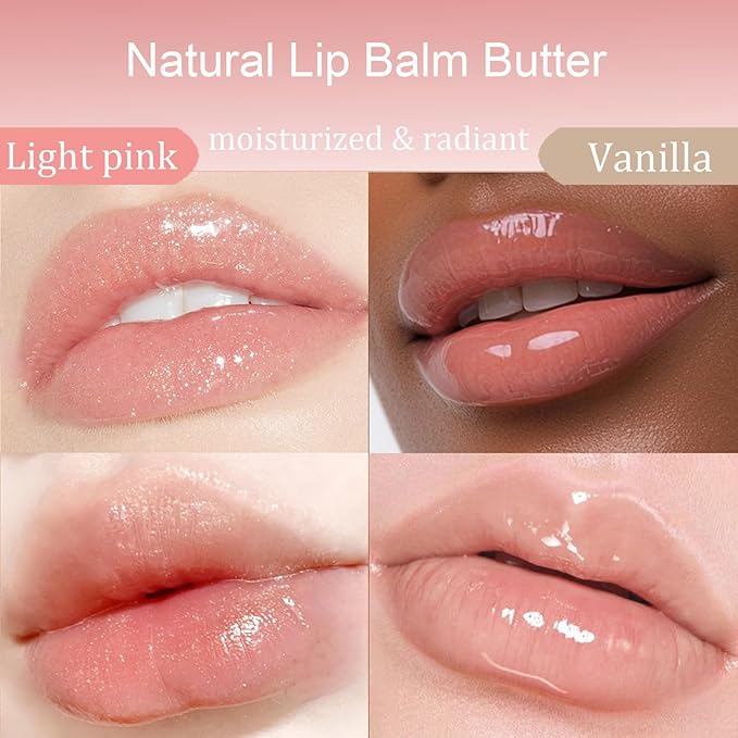 2 PCS Summer Lip Glossy Butter Balm Set, Tinted Lip Balm Long-Lasting Hydrating and Moisturizer, Glitter Lip Glossy Soften Dry Lips and Lip Care, Christmas, Birthdays Gifts for Women and Teen Girls