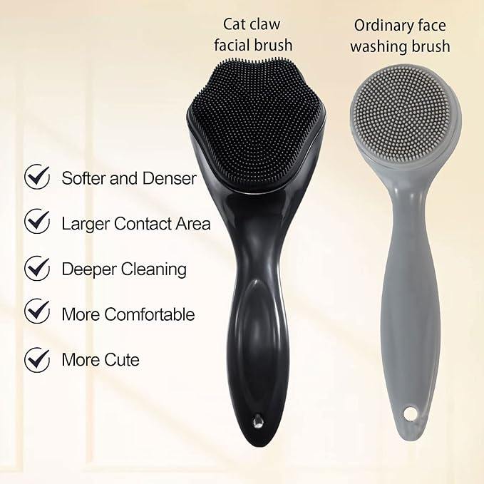Silicone Face Scrubber Exfoliating Brush 2 Pack for Men, Beomeen Manual Handheld Facial Cleansing Brush Blackhead Scrubber, Soft Bristles Waterproof for Face Skincare, Black