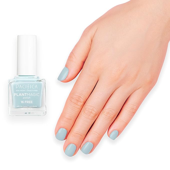 Pacifica Natural Nail Polish – Plant Magic Light Blue Nail Polish, 16-Free Bio-Sourced Formula with Long-Lasting Vibrant Colors for Glossy, Chip-Resistant Nails, Vegan & Cruelty-Free, Ocean Surf