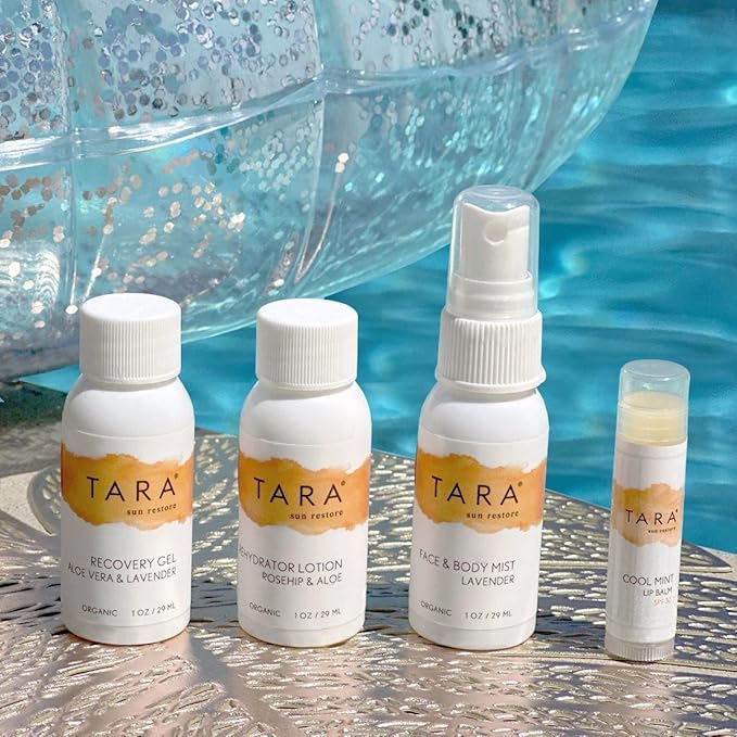 TARA Spa Therapy Sun Restore Travel Kit Bundle, Recovery Gel, Rehydrator Lotion, Lavender Face & Body Mist, Cool Mint Lip Balm