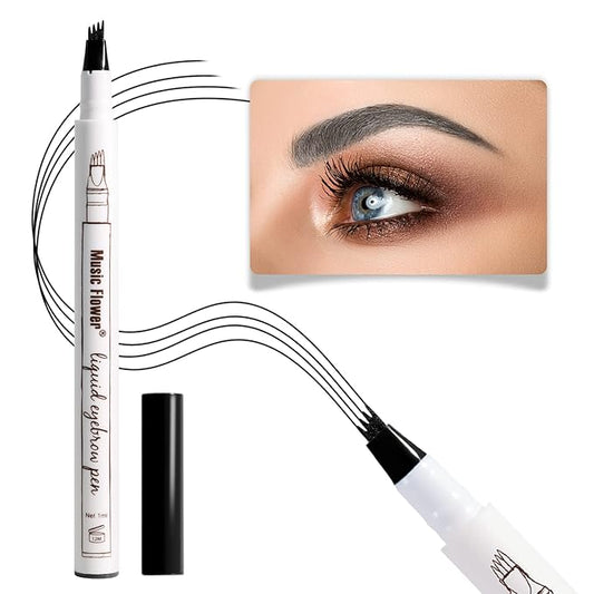 Music Flower Eyebrow Pencil, Liquid Eyebrow pen, Smudgeproof Long Lasting Fine Sketch Brow Pen with Micro-Fork Tip,Waterproof Microblading Pen-Black