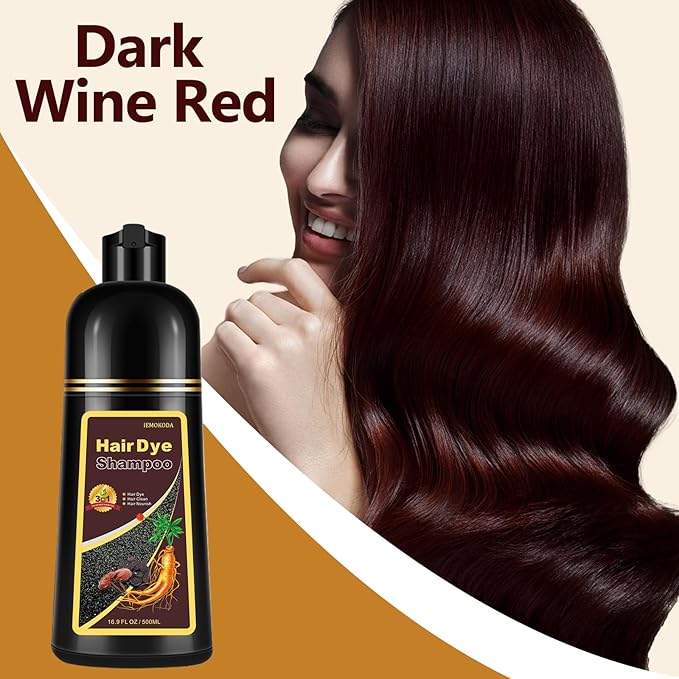Instant Dark Red Wine Hair Dye Shampoo for Gray Hair, Natural Hair Color Shampoo for Women Men, 100% Coverage for Salon Home Use, 17.5 Fl Oz (Dark Red Wine)