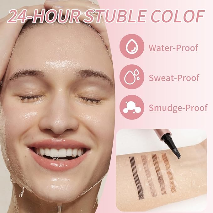 Eyebrow Pencils for Women - Microblading Eyebrow Pencil with Precise 4-Fork-Tip Waterproof Eyebrow Pen Smudge-Proof Eye Brow Pencils Create Natural Hair-Like Brows, Last All-Day, Black