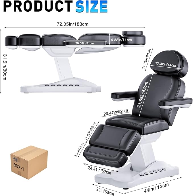 Fully Electric Beauty Tattoo Chair Facial Bed with 3 Motor for Esthetician Clients, Multi-Functional Adjustable Backrest and Legrest Electric Spa Chair with 200W Motor for Physical Therapy, Black