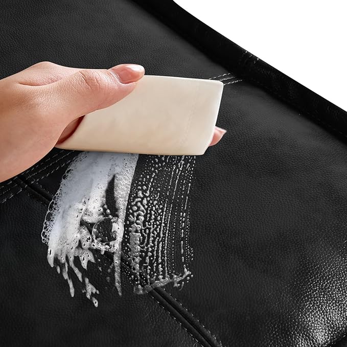 Leather Ottoman,Handmade Stuffed Square Ottoman,Genuine Leather Pouf, Foot Rest Pouf,Comfortable Soft Seating for Living Room & Bedroom (Black, Square)