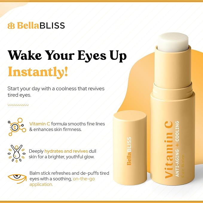 BellaBLISS Vitamin C Eye Balm Stick – Lightweight Under Eye Cream for Puffiness, Dark Circles & Wrinkles – Made in Korea – 0.35 oz / 10 g – Pack of 1