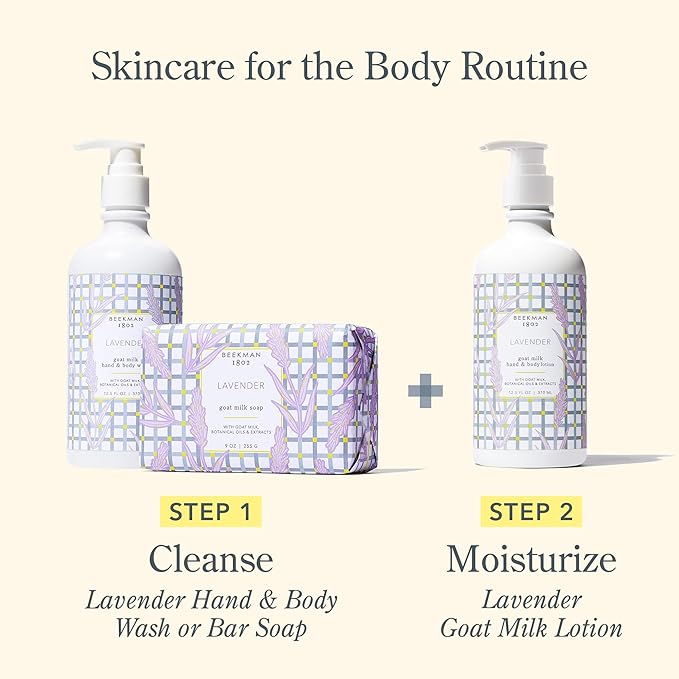 Beekman 1802 Goat Milk Body Lotion, Lavender - Scented - 12.5 oz - Hydrating & Moisturizing with Shea Butter - for Sensitive Skin - Cruelty Free - Packaging May Vary - Pump Included, Ready for Use