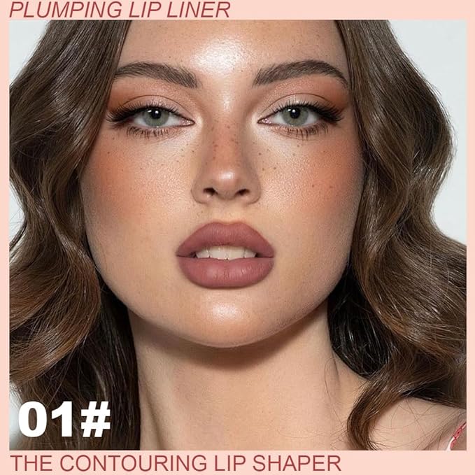 Plump Matte Crayon Lip Liner Pencil, Plun Lipstick Lip Liners for Women, 24 Hour Long-Lasting Lip Gloss Makeup, With Silicone Smudger for Define Contours & Sculpting Lip, 01