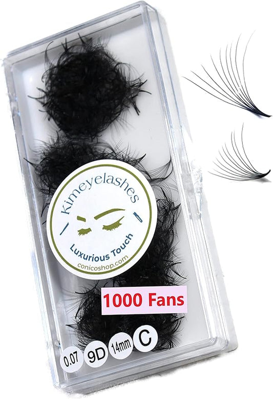 9D - 0.07 C and D Curl 1000 Premade volume fans loose Fans, Handmade eyelash extensions supplies Russian volume lash promade fan (9D - 0.07 - Curl D, 11mm)