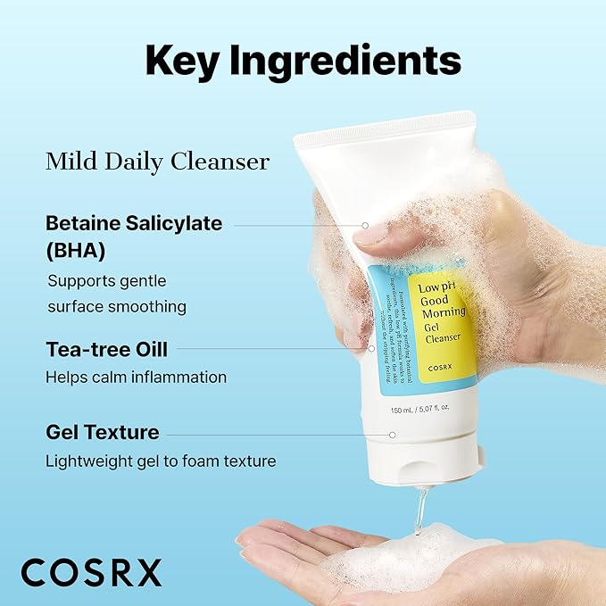 COSRX Low pH Good Morning Gel Face Cleanser, 5.07 fl oz, BHA Face Wash, Daily Mild Face Cleanser for Sensitive Skin, PH Balancing, Korean Skin Care, Korean Face Wash, Stocking Stuffers,Gifts For Women