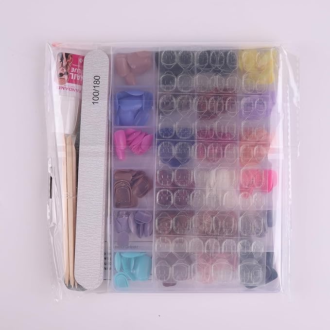 FANDAMEI Press on Nails Short, 24 Packs 576PCS Short Round Press on Nails, 24 Glossy Color Small Fake Glue on Nails with 7g Nail Glue, 24 Color False Nail for Small Nails and hands