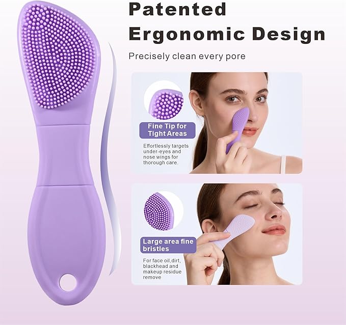 Blackhead Remover Skin Scrubber Pore Cleaning Brush for Face & Nose- 2 in 1 Silicone Face Scrubber & Mask Applicator for Deep Cleaning, Daily Skin Care Tool for Women & Men (Purple)