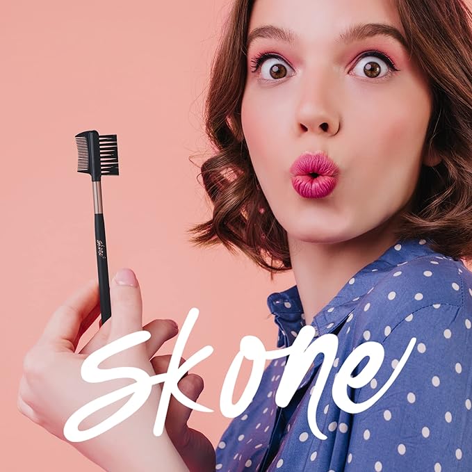 Skone Cosmetics Eyebrow Brush and Comb, Luxe Premium Rose Gold Eyelash Brush and Eyelash Comb - Professional Grade Nylon Eye Brow Brush Comb, Dual Sided Eyelash Brush Separator