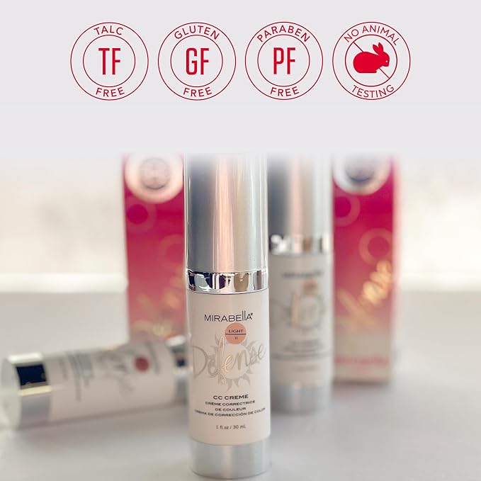 Mirabella Defense CC Creme Hydrating, Soothing Full Coverage Foundation with Mineral SPF 20, CC Cream Foundation with Sunscreen and Hyaluronic Acid Delivers Oil Control with Salicylic Acid, Dark