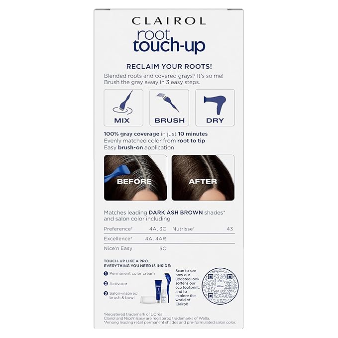 Clairol Root Touch-Up by Nice'n Easy Permanent Hair Dye, 4A Dark Ash Brown Hair Color, Pack of 1