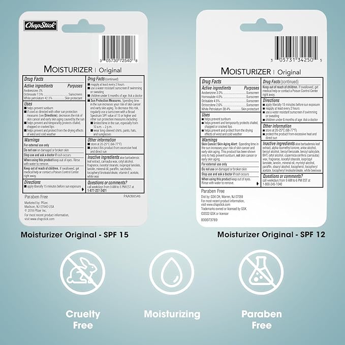 ChapStick Moisturizer 2-in-1 Lipcare 9-Pack (3 SPF 12, 6 SPF 15) – Original Lip Balm with Broad Spectrum SPF, Aloe & Vitamin E, 0.15 Ea